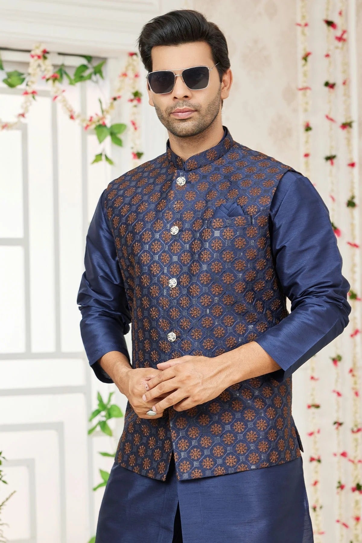 Blue Colour Art Silk Kurta Pajama With Jacket KP1230278 B