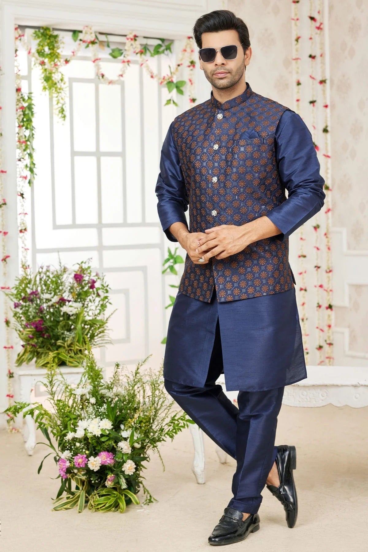 Blue Colour Art Silk Kurta Pajama With Jacket KP1230278