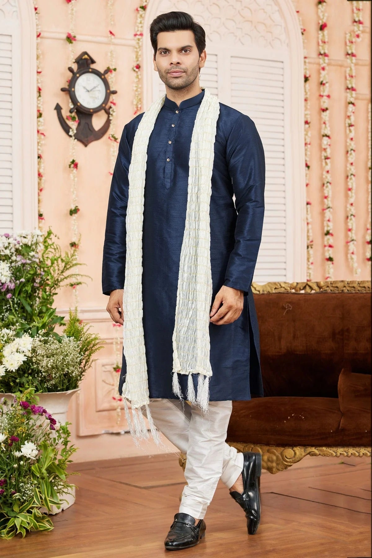 Blue Colour Art Silk Kurta Pajama With Stole KP1230245