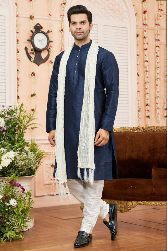 Blue Colour Art Silk Kurta Pajama With Stole KP1230245