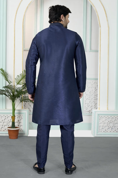 Blue Colour Art Silk Pintux Work Kurta Pajama