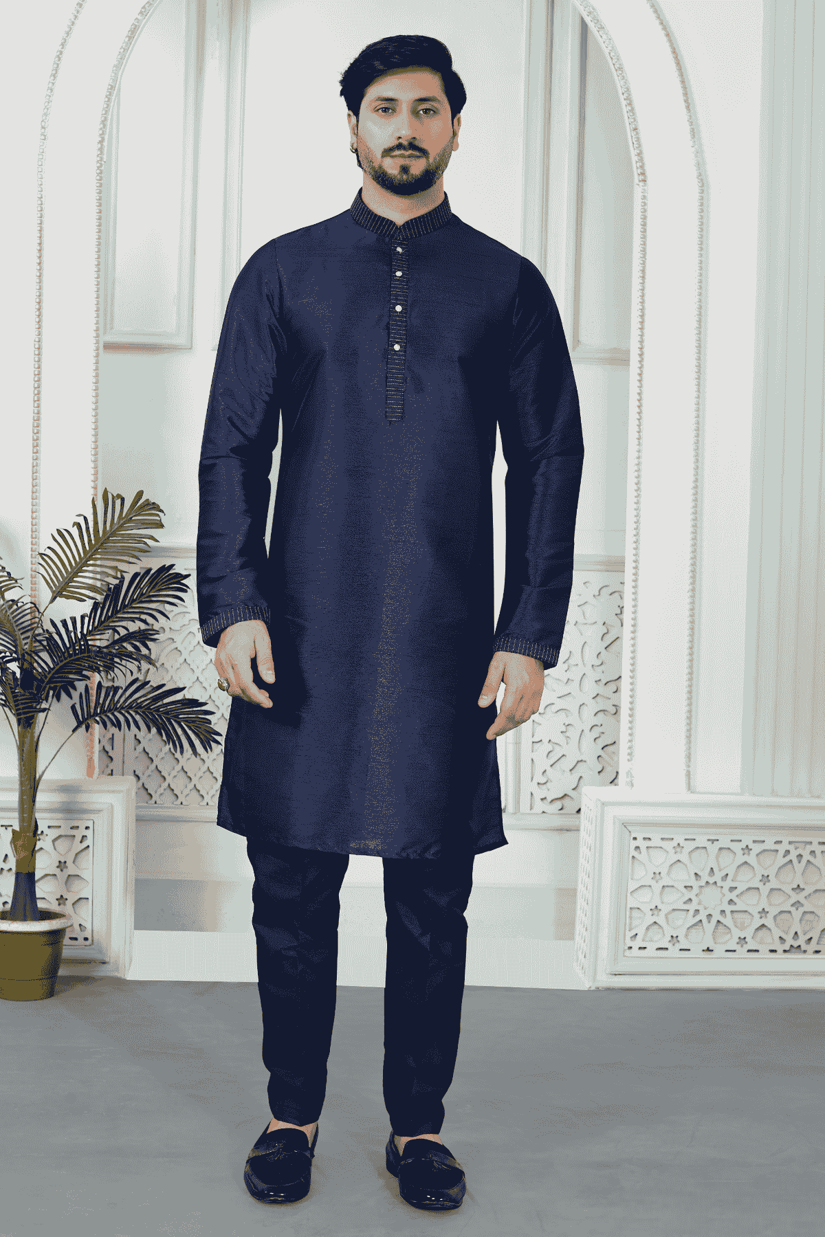 Blue Colour Art Silk Pintux Work Kurta Pajama