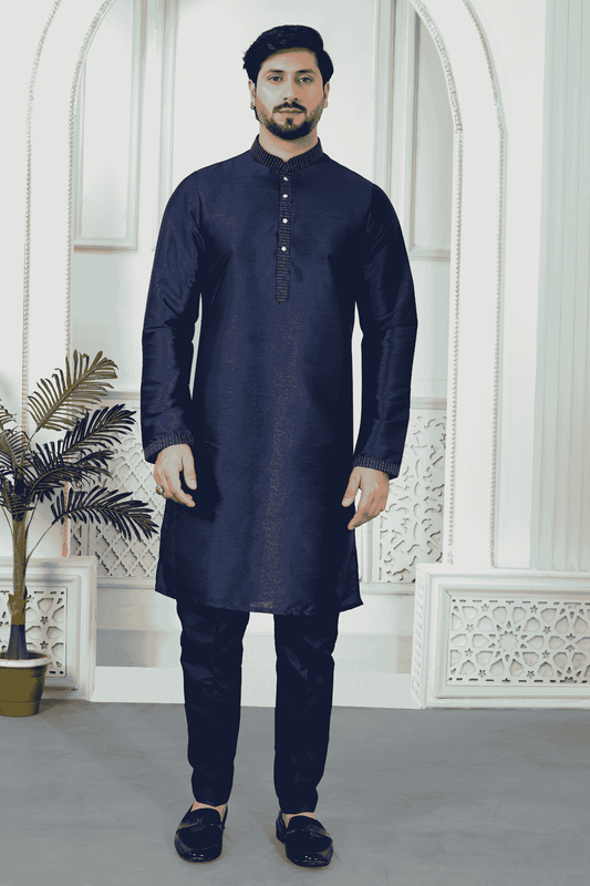 Blue Colour Art Silk Pintux Work Kurta Pajama