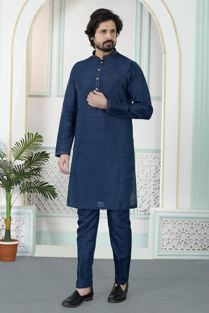 Blue Colour Art Silk Pintux Work Kurta Pajama