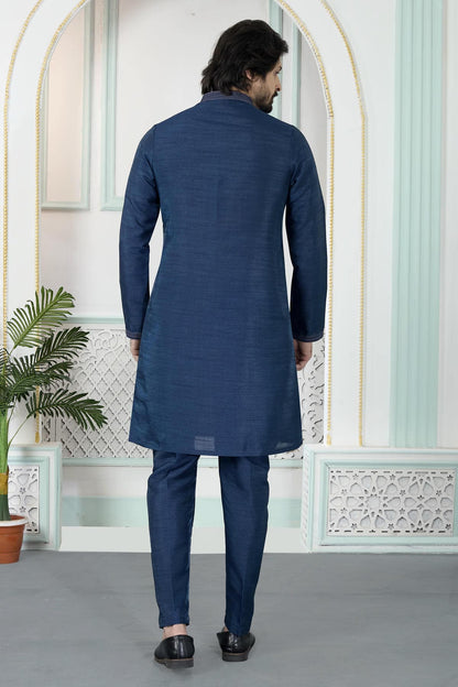 Blue Colour Art Silk Pintux Work Kurta Pajama