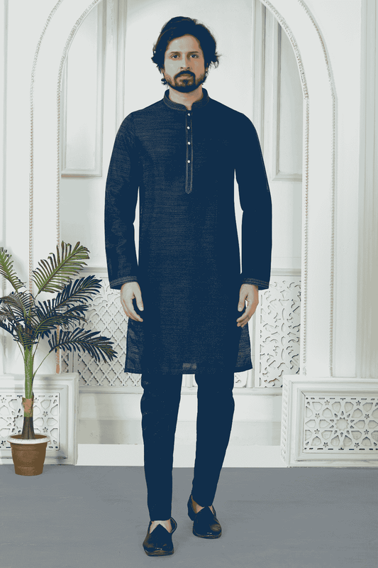 Blue Colour Art Silk Pintux Work Kurta Pajama