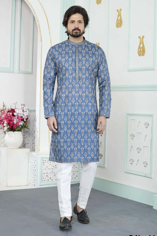 Blue Colour Art Silk Pintux Work Kurta Pajama