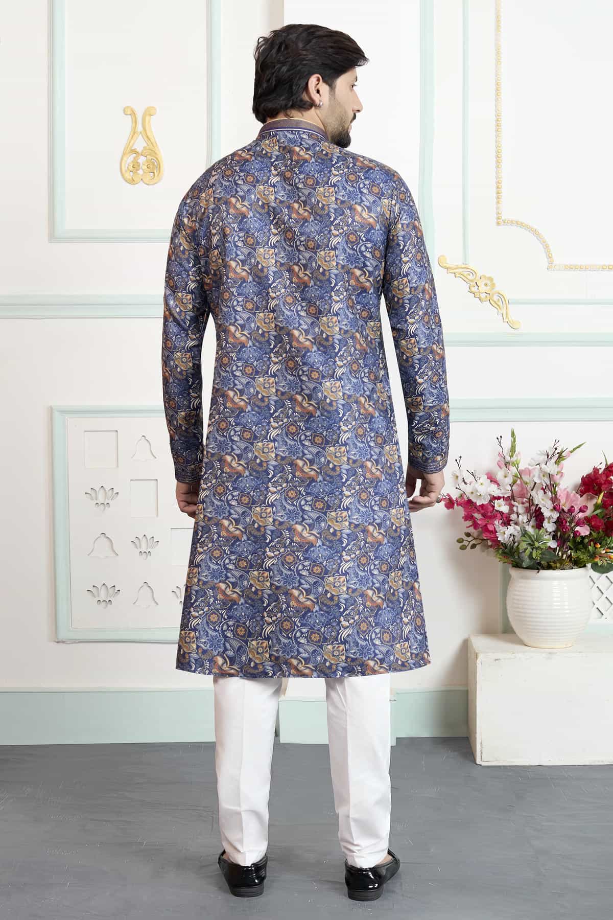 Blue Colour Art Silk Pintux Work Kurta Pajama