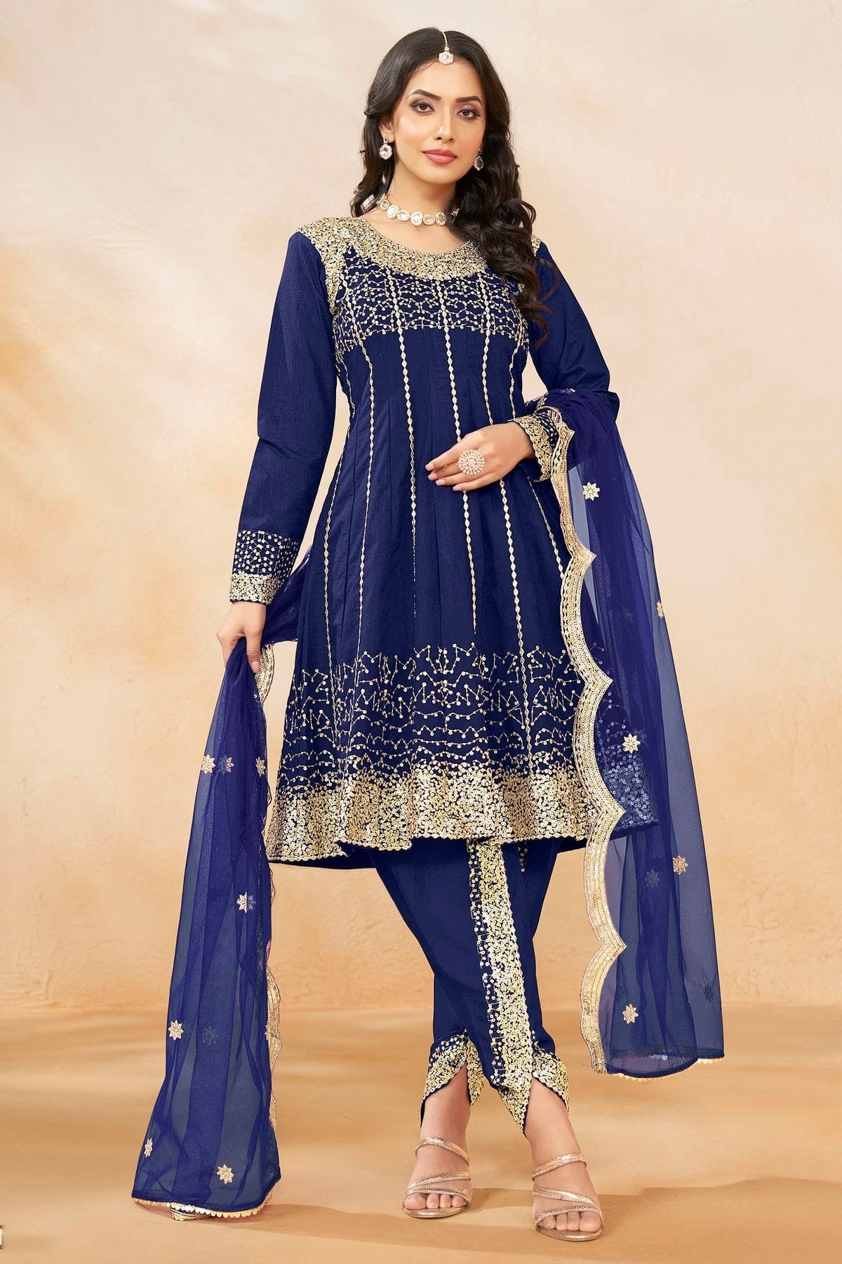 Blue Colour Art Silk Semi Stitched Patiala Suit SM1050602