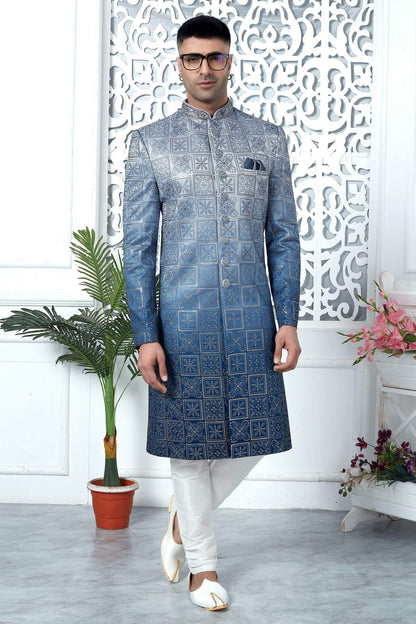 Blue Colour Art Silk Sherwani With Churidar Pant SH1230056 A