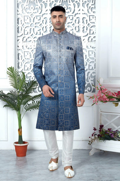 Blue Colour Art Silk Sherwani With Churidar Pant SH1230056