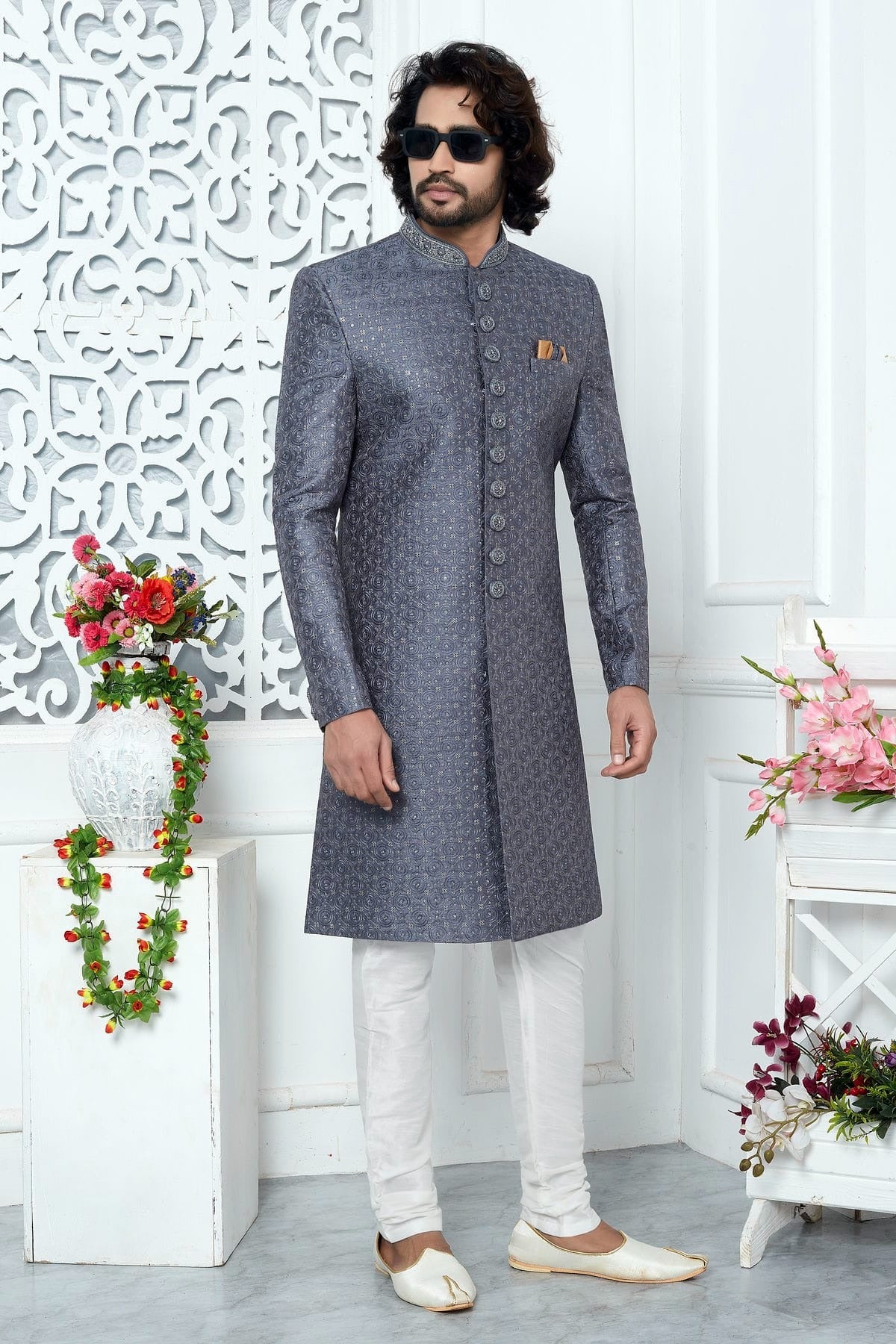 Blue Colour Art Silk Sherwani With Churidar Pant SH1230067 A