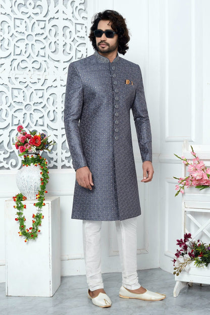 Blue Colour Art Silk Sherwani With Churidar Pant SH1230067 A