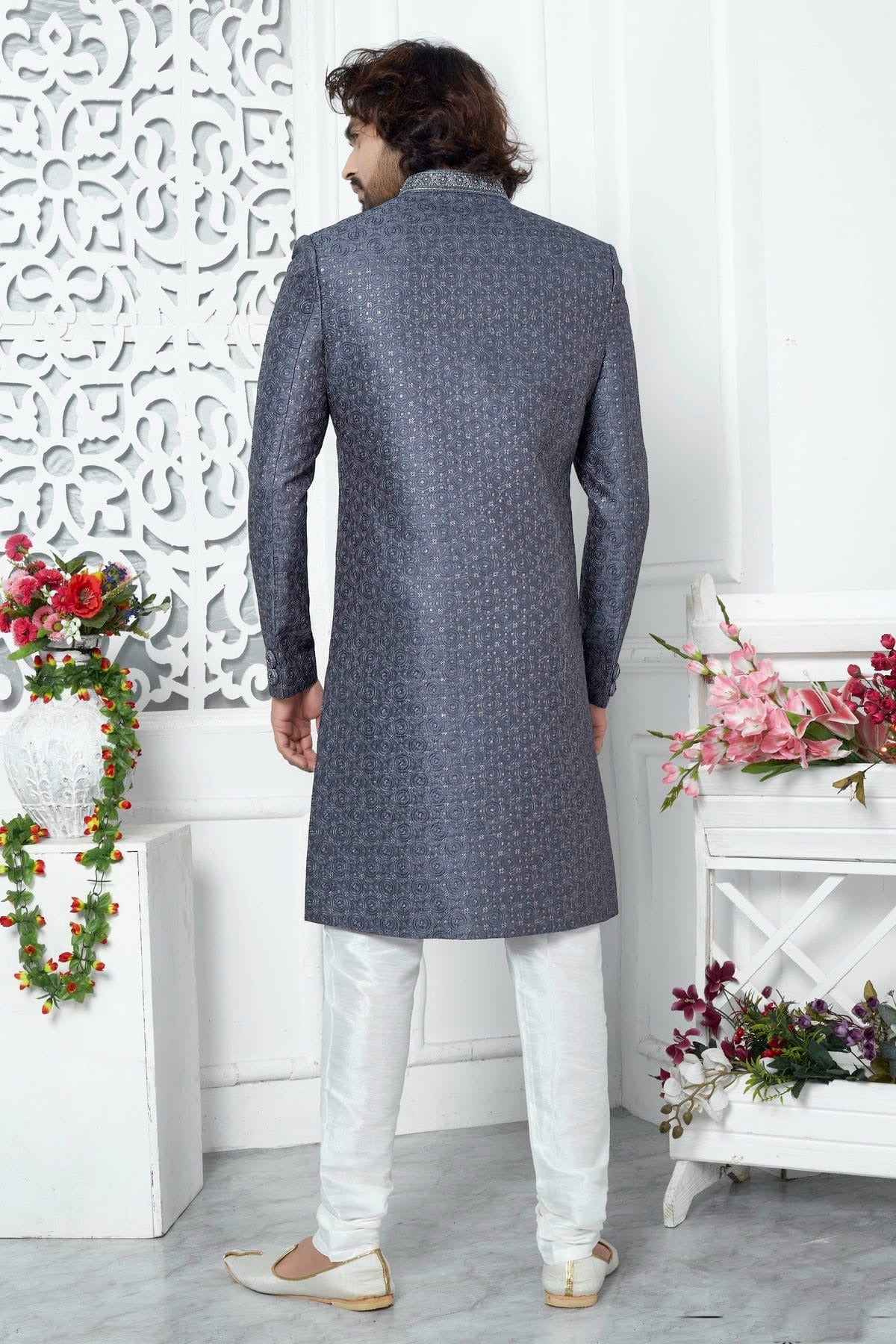 Blue Colour Art Silk Sherwani With Churidar Pant SH1230067 B