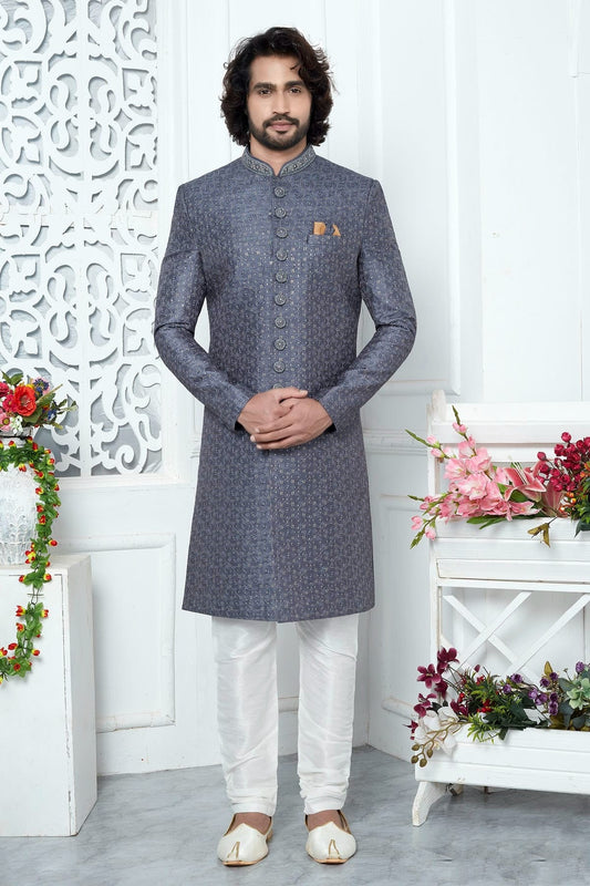 Blue Colour Art Silk Sherwani With Churidar Pant SH1230067