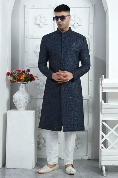 Blue Colour Art Silk Sherwani With Churidar Pant SH1230080 A