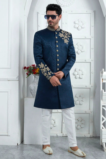 Blue Colour Art Silk Sherwani With Churidar Pant SH1230081 A