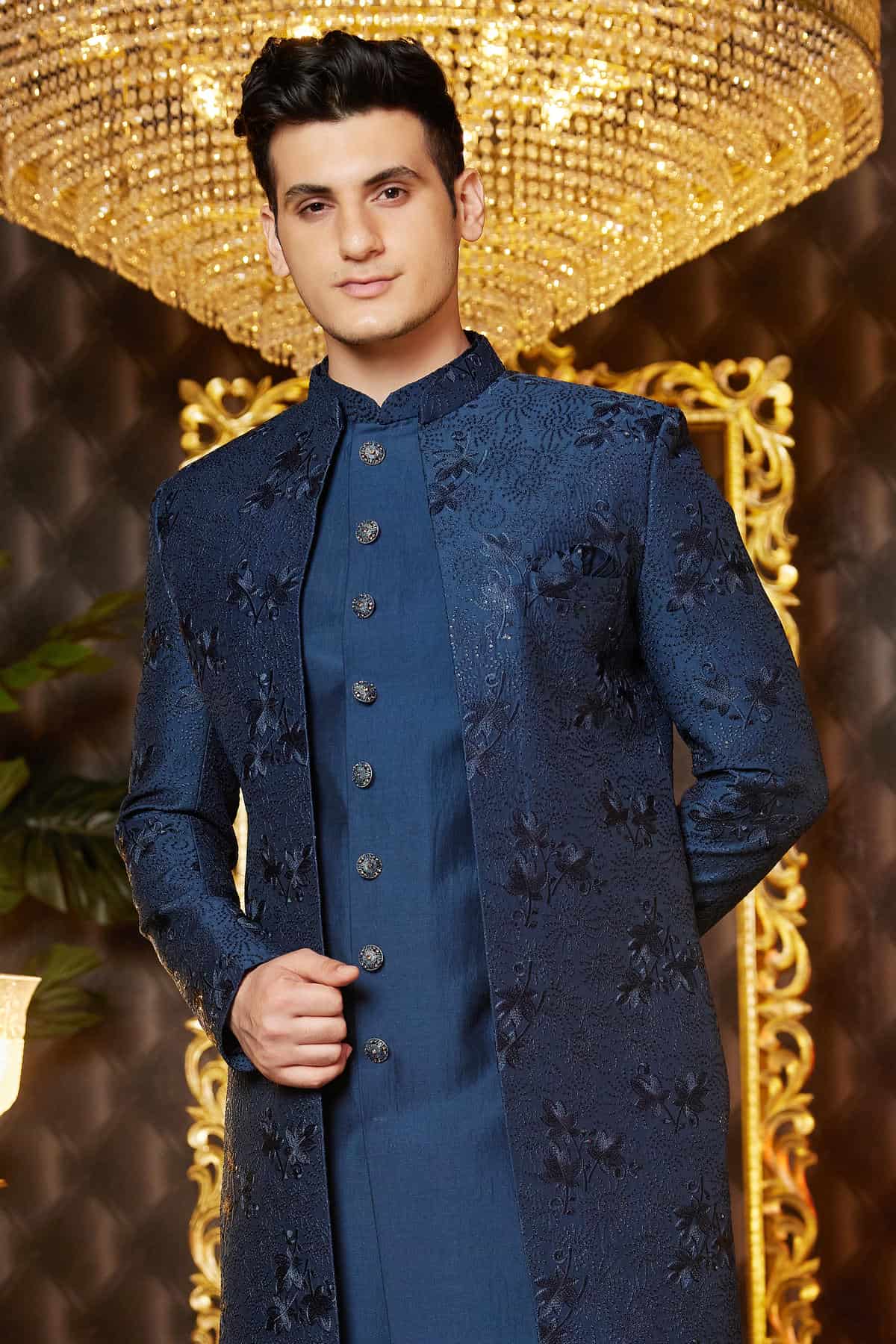Blue Colour Art Silk Thread Work Embroidery 3 Pcs Indo Western