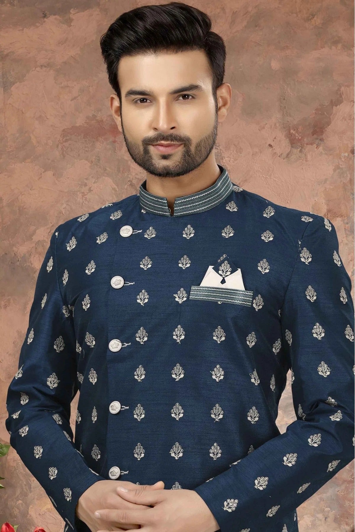 Blue Colour Art Silk Thread Work Sherwani SH1040340 A