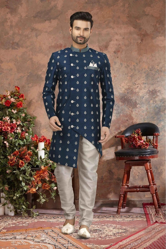 Blue Colour Art Silk Thread Work Sherwani SH1040340