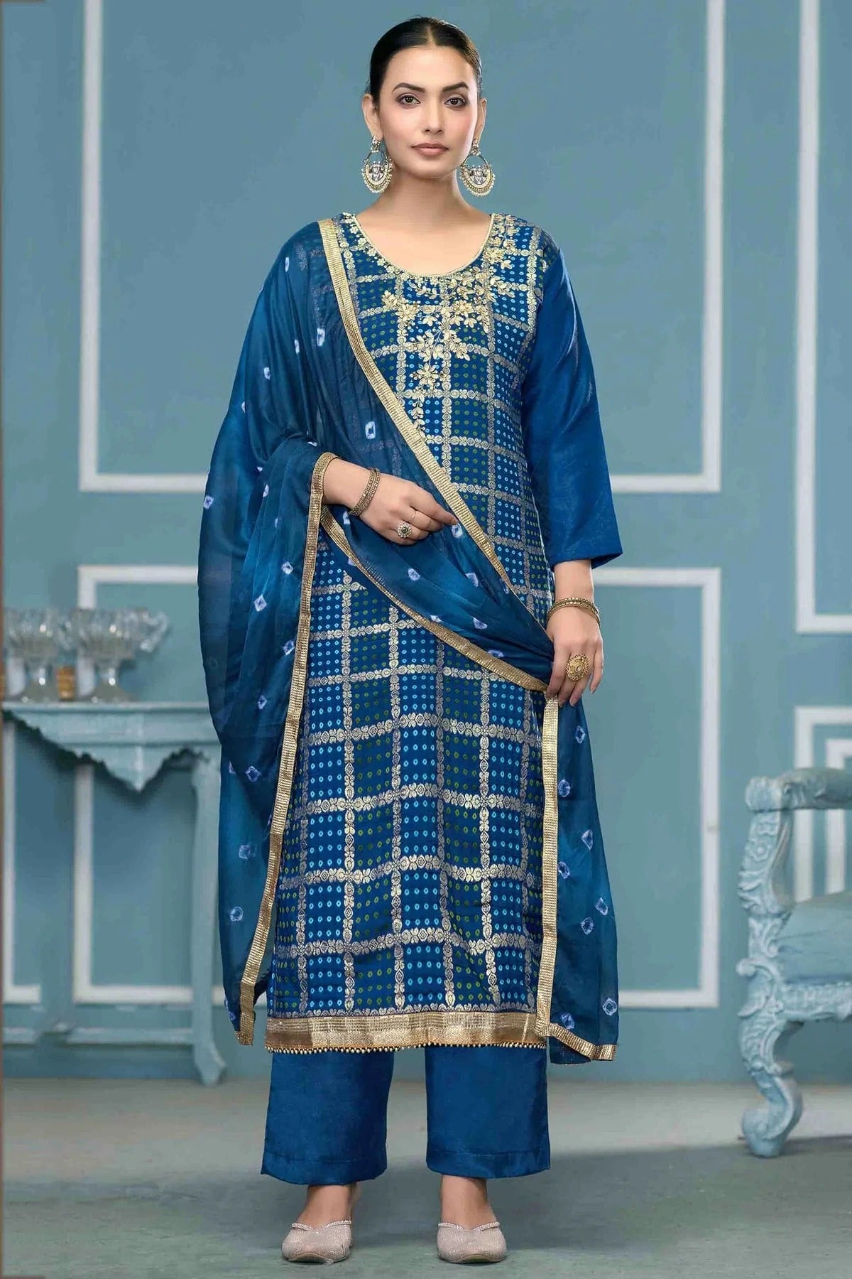 Blue Colour Banarasi Cotton Pant Style Suit SM1113254