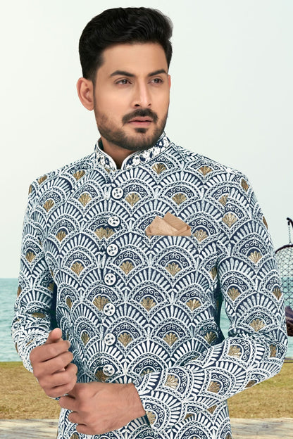 Blue Colour Banarasi Silk Sherwani SH1040529 A