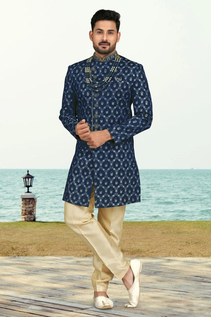 Blue Colour Banarasi Silk Sherwani SH1040537