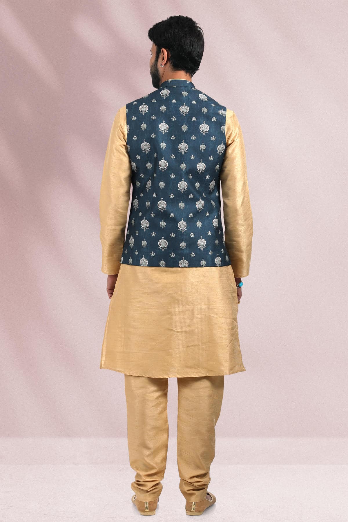Blue Colour Banarasi Silk Woven Work Kurta Pajama With Jacket