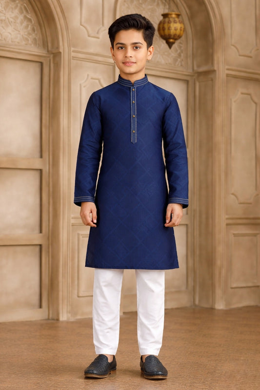 Blue Colour Brocade Art Silk Pintux Work Kurta Pajama