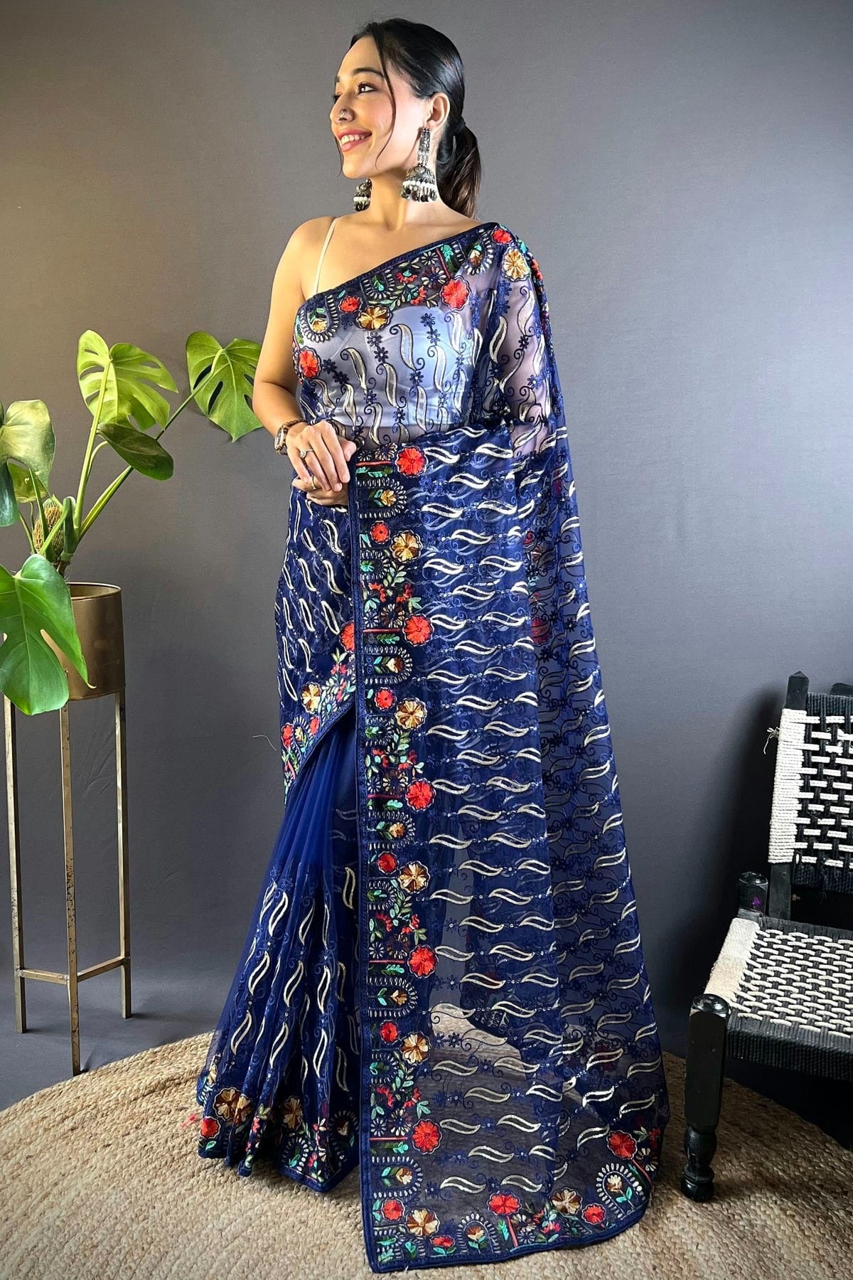 Blue Colour Butterfly Net Designer Saree SD1111885