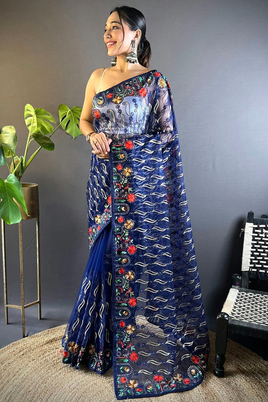 Blue Colour Butterfly Net Designer Saree SD1111885