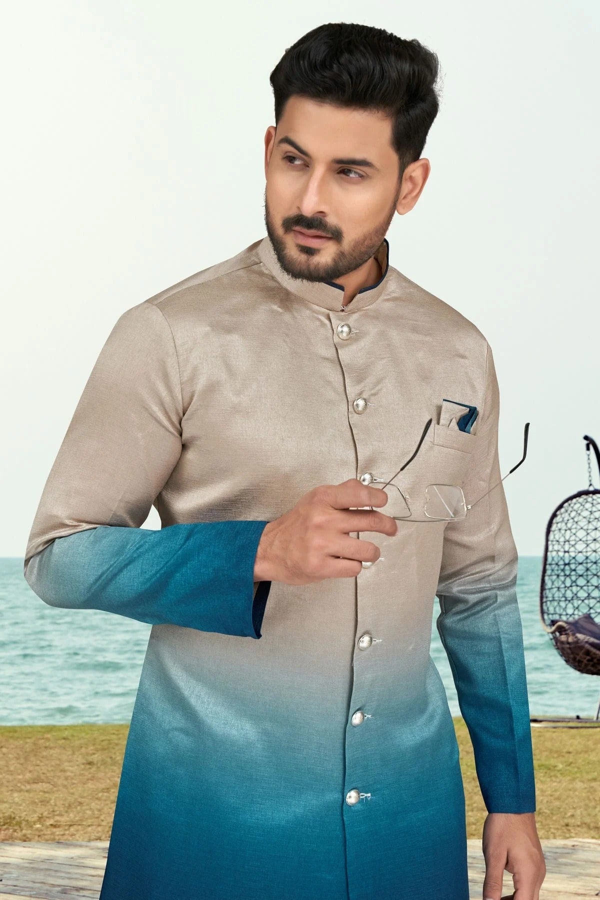 Blue Colour Champion Silk Indo Western Sherwani SH1040501 A