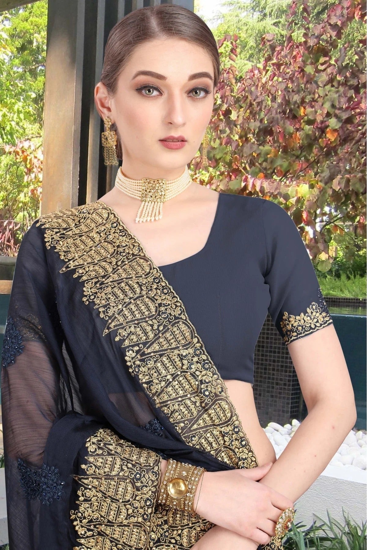 Blue Colour Chiffon Embroidery Saree SD1120766 A