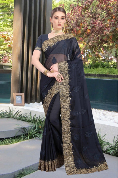 Blue Colour Chiffon Embroidery Saree SD1120766