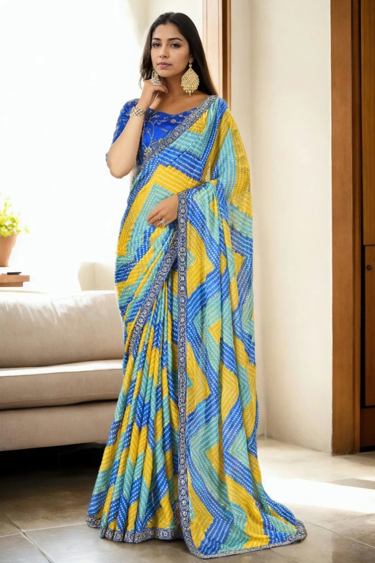 Blue Colour Chinon Printed Saree SD1112224
