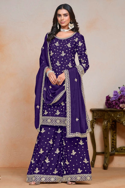 Blue Colour Chinon Semi Stitched Palazzo Pant Suit SM1050630 A