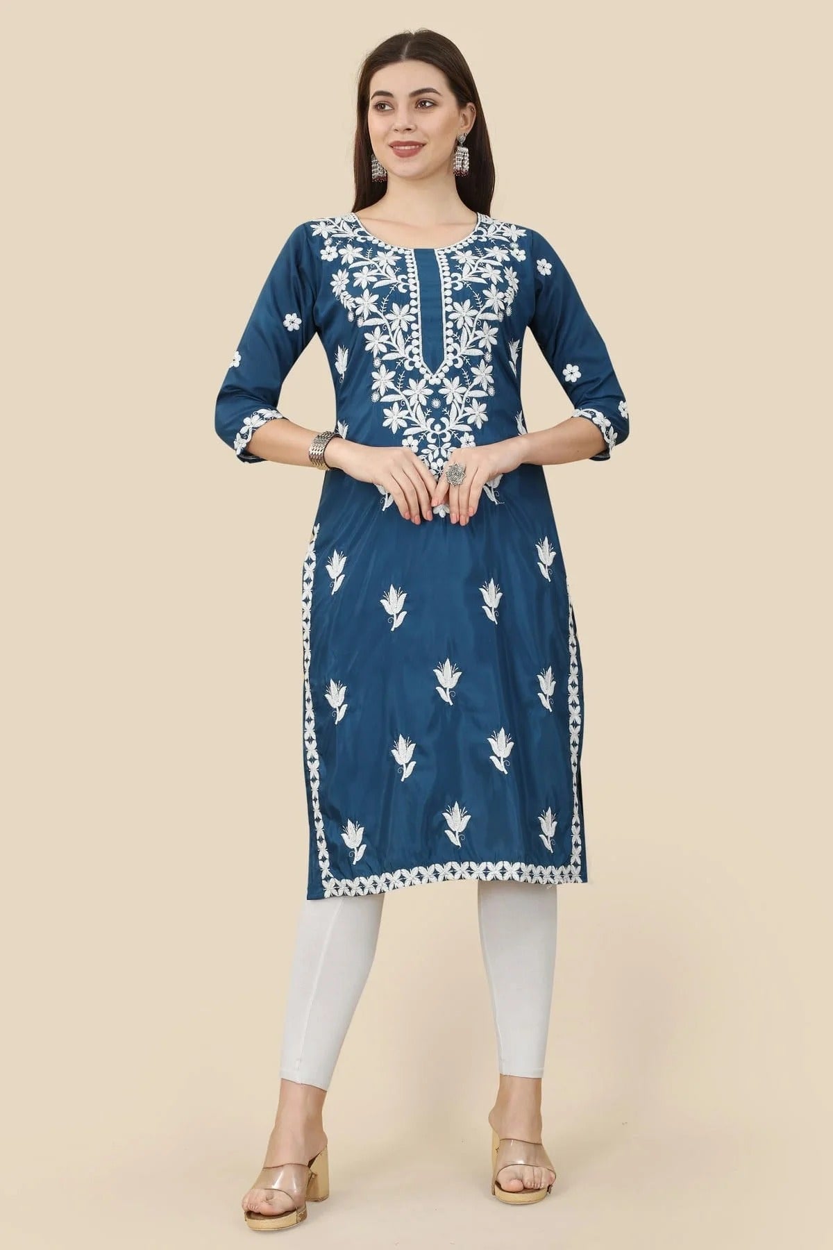 Blue Colour Chinon Silk Kurti KR1111009