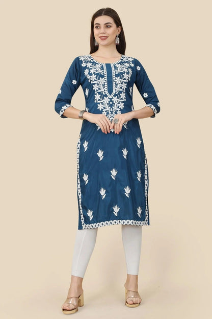 Blue Colour Chinon Silk Kurti KR1111009