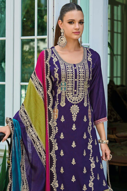 Blue Colour Chinon Silk Pakistani Suit SM1140591 A