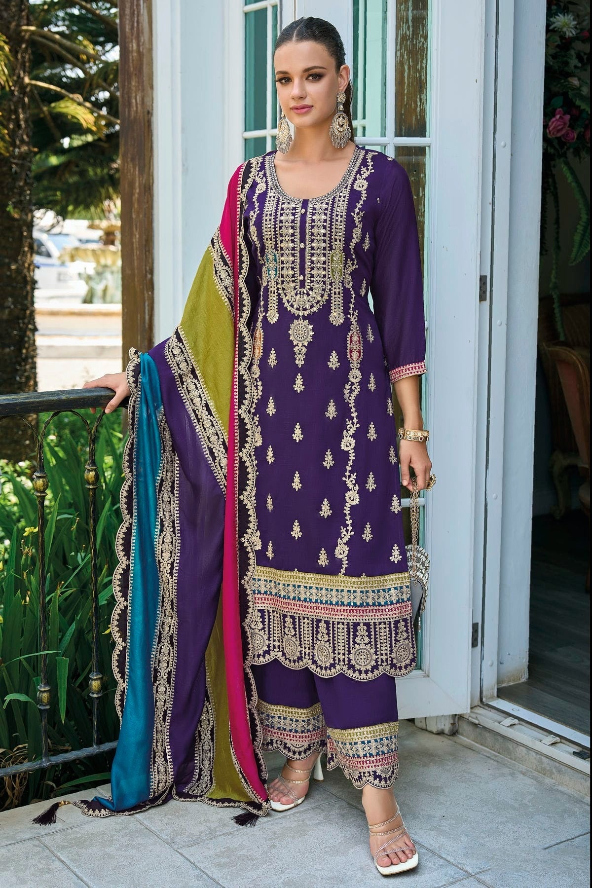 Blue Colour Chinon Silk Pakistani Suit SM1140591