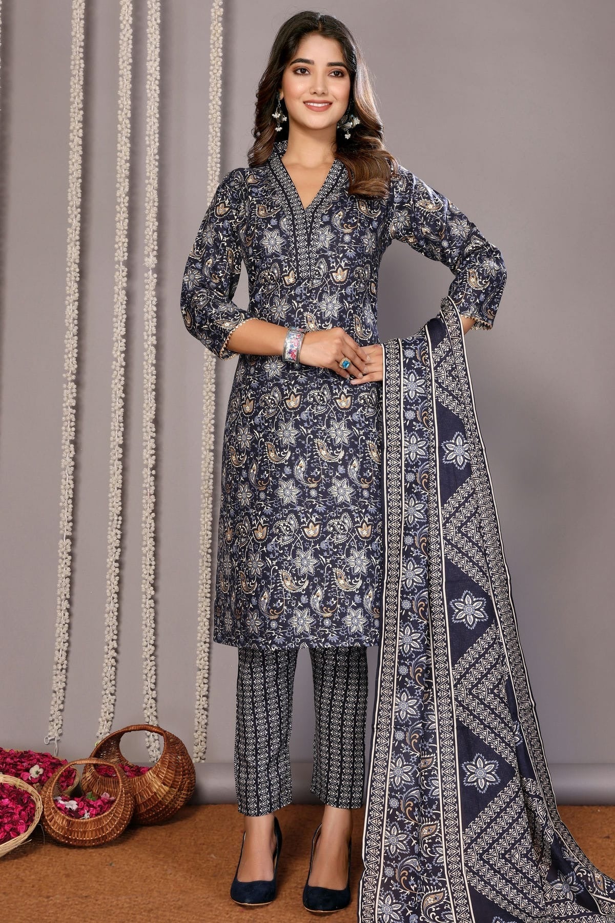 Blue Colour Cotton Blend Stitched Suit SS1112301