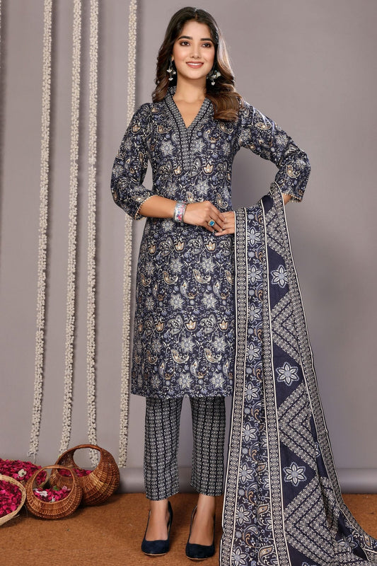 Blue Colour Cotton Blend Stitched Suit SS1112301