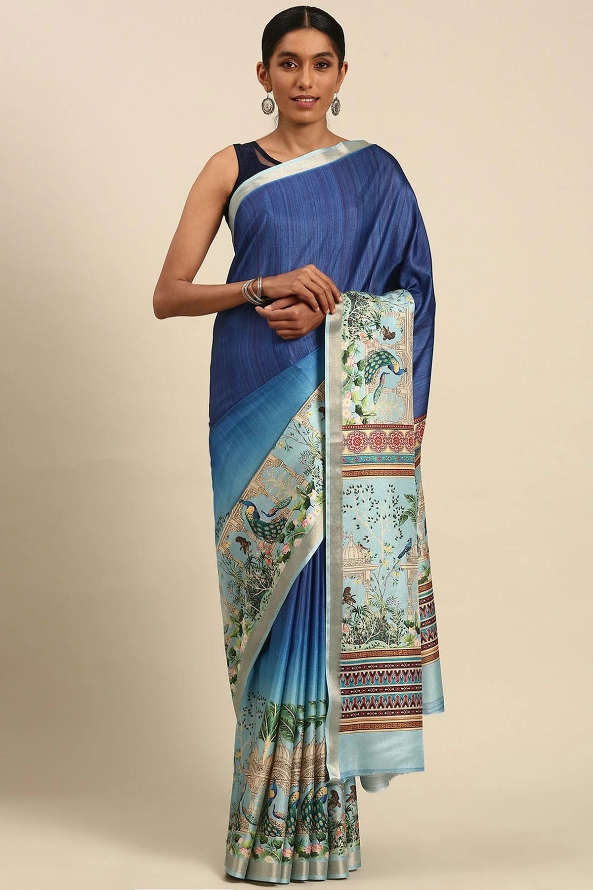 Blue Colour Cotton Digital Printed Printed Saree SD1102860