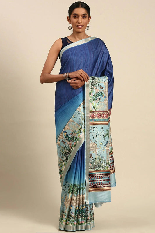 Blue Colour Cotton Digital Printed Printed Saree SD1102860