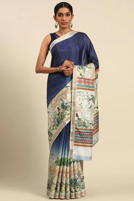 Blue Colour Cotton Digital Printed Printed Saree SD1102861
