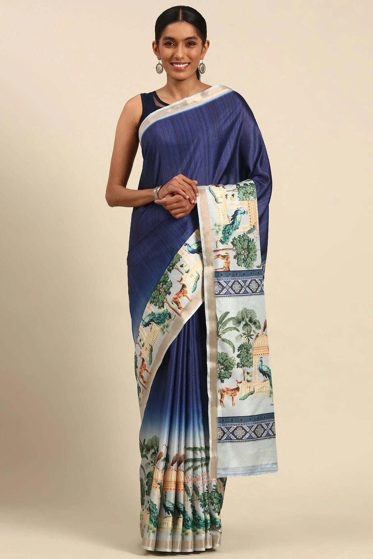 Blue Colour Cotton Digital Printed Printed Saree SD1102863