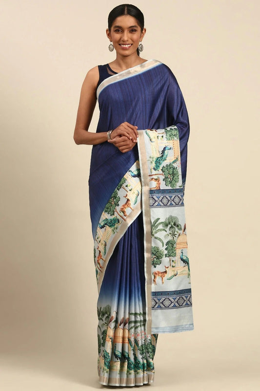 Blue Colour Cotton Digital Printed Printed Saree SD1102863