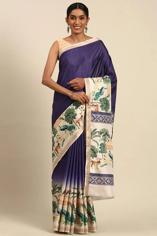 Blue Colour Cotton Digital Printed Printed Saree SD1102865