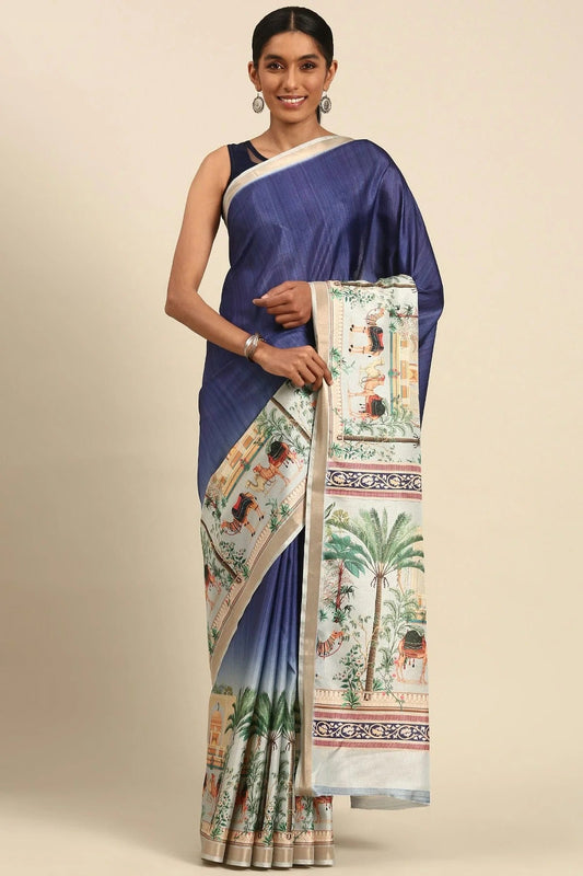 Blue Colour Cotton Digital Printed Printed Saree SD1102871