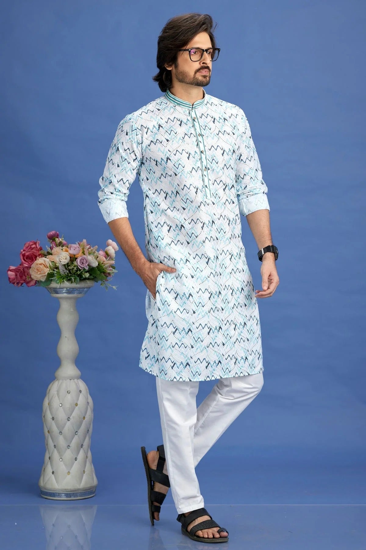 Blue Colour Cotton Pintex Work Kurta Pajama KP1230153 A